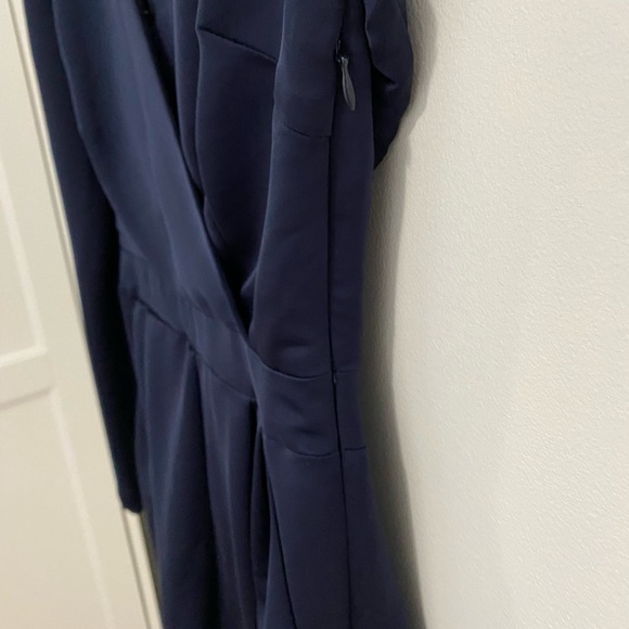 Navy silk long sleeve romper with pockets - Picture 2 of 11